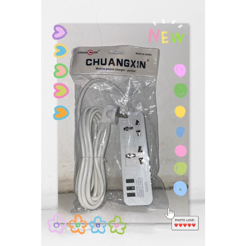 JGT STORE Original Power Strip Stop Kontak Colokan Listrik 2 Power Socket 3 Smart USB Port S203