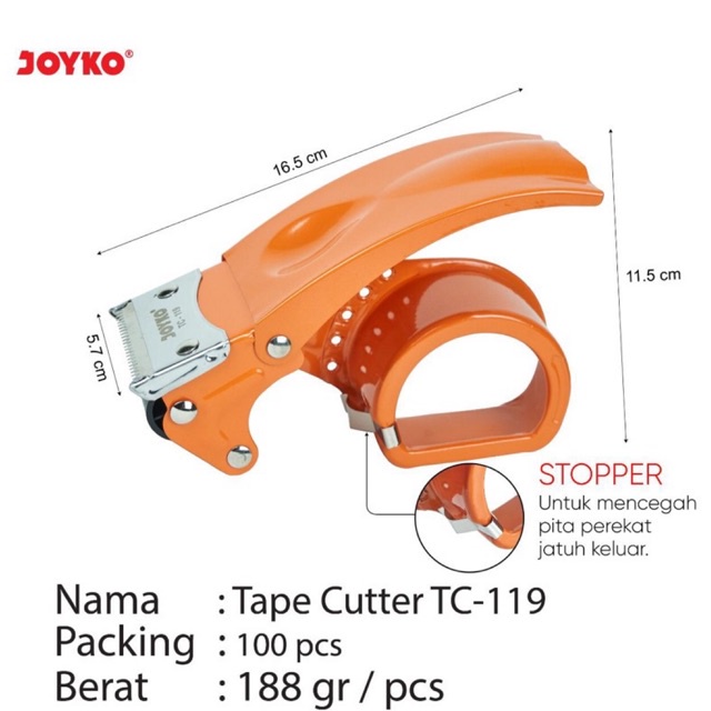 

JOYKO TC-119 Tape Cutter / Tape Dispenser Pemotong Lakban besi dengan Stopper 2