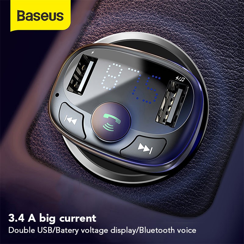 BASEUS DUAL USB CAR CHARGER FM TRANSMITTER MODULATOR MP3 PLAYER - Hitam