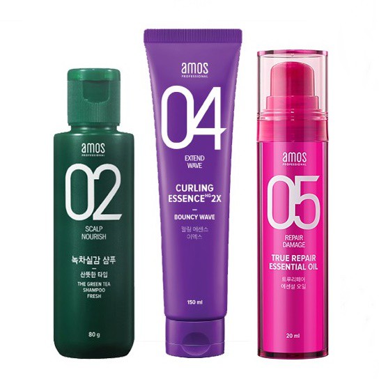 AMOS PROFESSIONAL Trial Size - Green Tea Shampoo - Curling Essence 2X - True Repair Essential Oil
