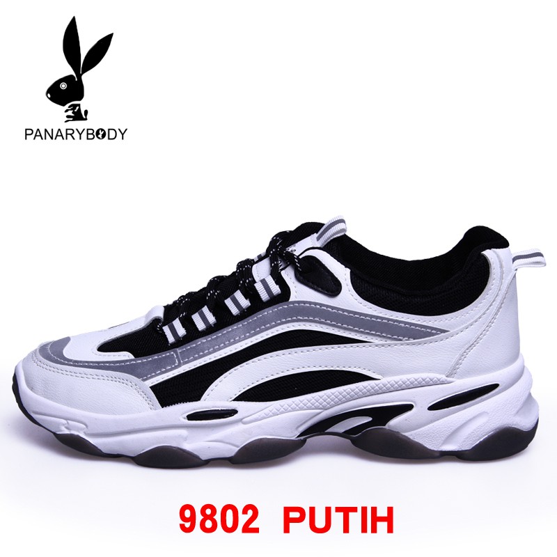 Sepatu Pria Impor Sneakers Olahraga cowok Sepatu Kasual fashion Mesh Low Top Men Sport Shoes murah-9802 PUTIH