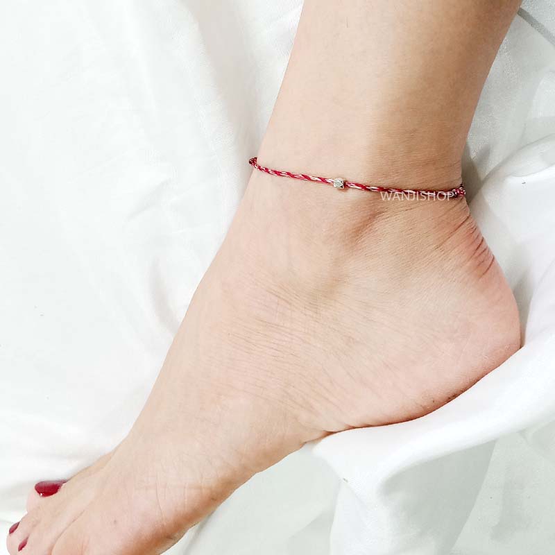 AB-13 Gelang Kaki TINY MOTE SILVER ACAK Super Simple Tipis Cute  Anklet Bracelet