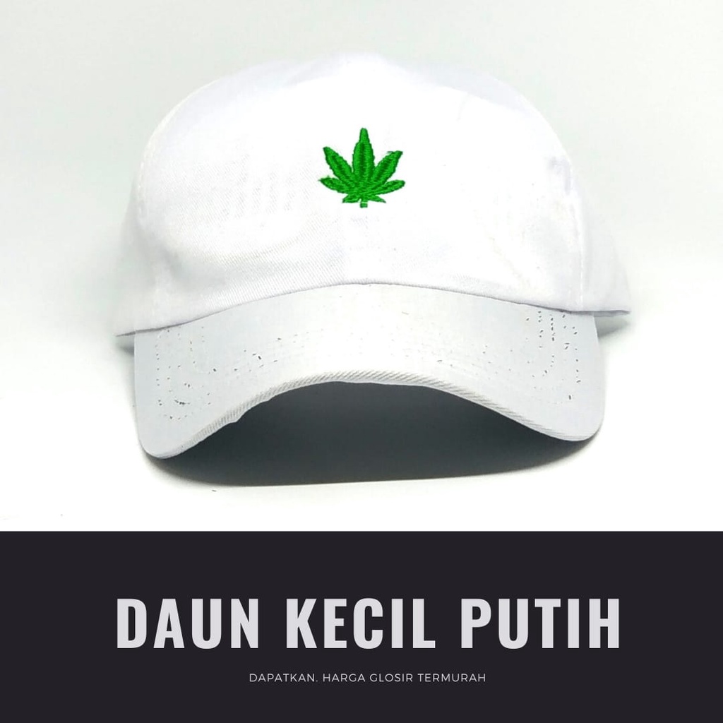 Termurah Topi baseball / garis tiga / challange / reclusive / kaktus / smile / pesawat kertas / yours / brotosaurus dino / daun kecil rasta / pohon kelapa  ring premium dan pertamax pria wanita kpop korea-Daun KCL putih