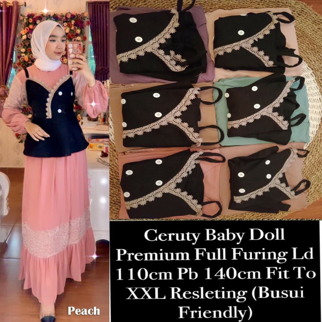 GAMIS CERUTY ROMPI HITAM LABEL QUDSY-PREMIUM QUALITY