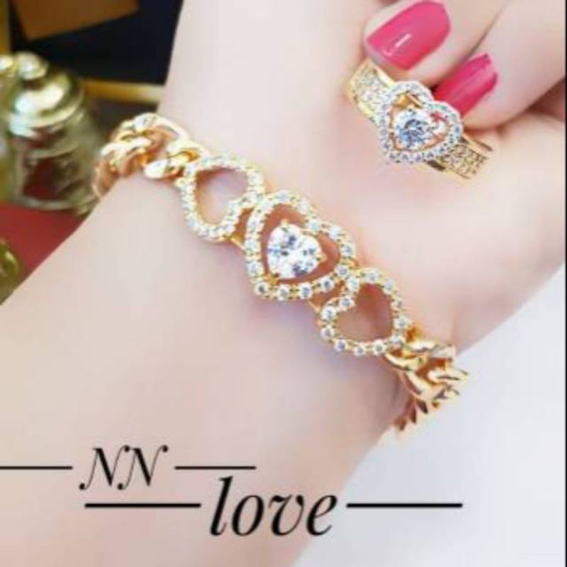 set perhiasan lapis emas 24k xuping model love hati permata A15011