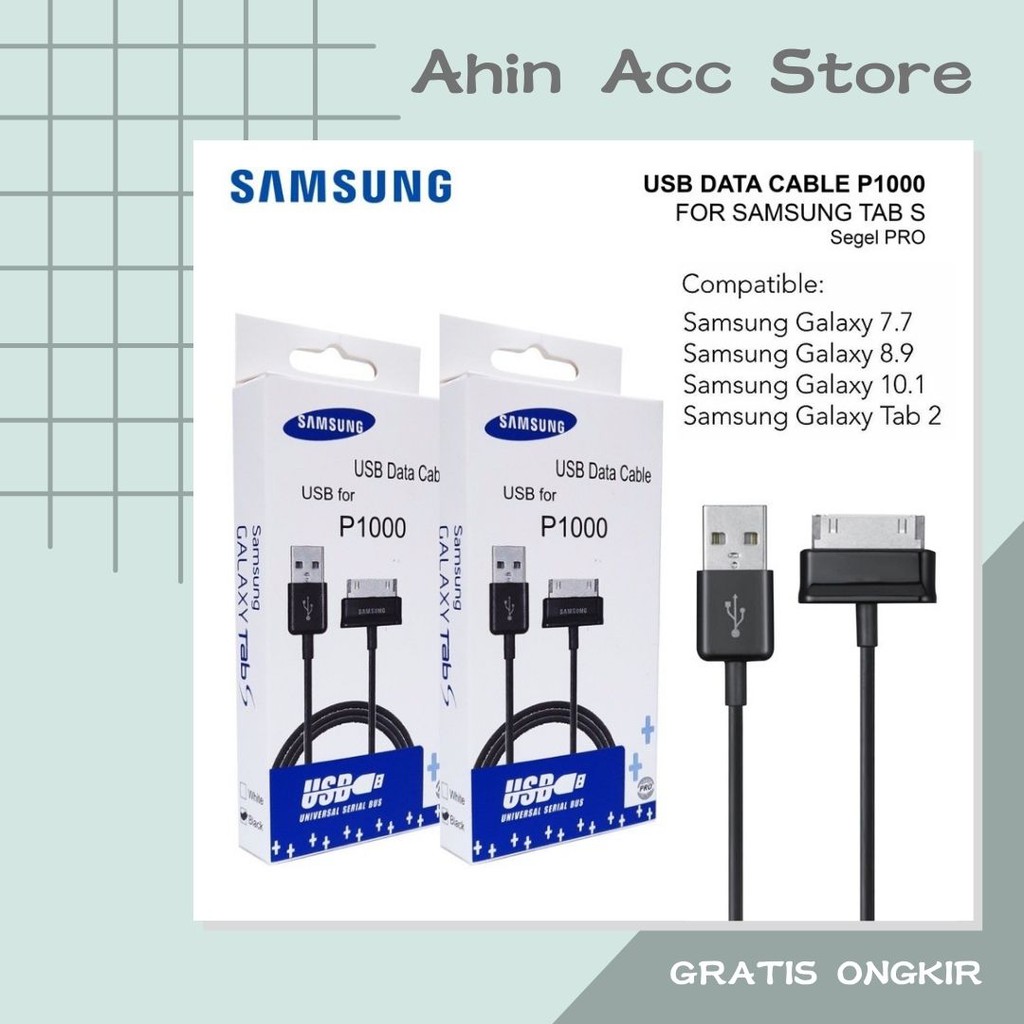 Kabel Data Charger Samsung Galaxy Tab 1 2 7 8.9 10.1 GT-P1000 P3100 P6200 P6800 P7300 P7310 P7100