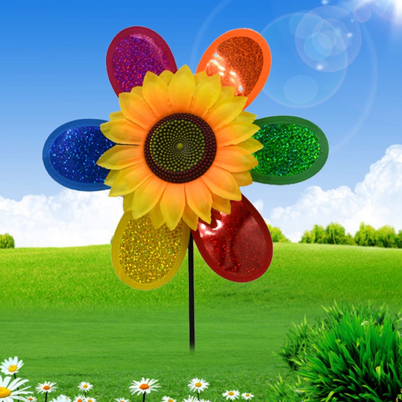 Ham Colorful Sequins Sunflower Windmill Wind Spinner Home Garden