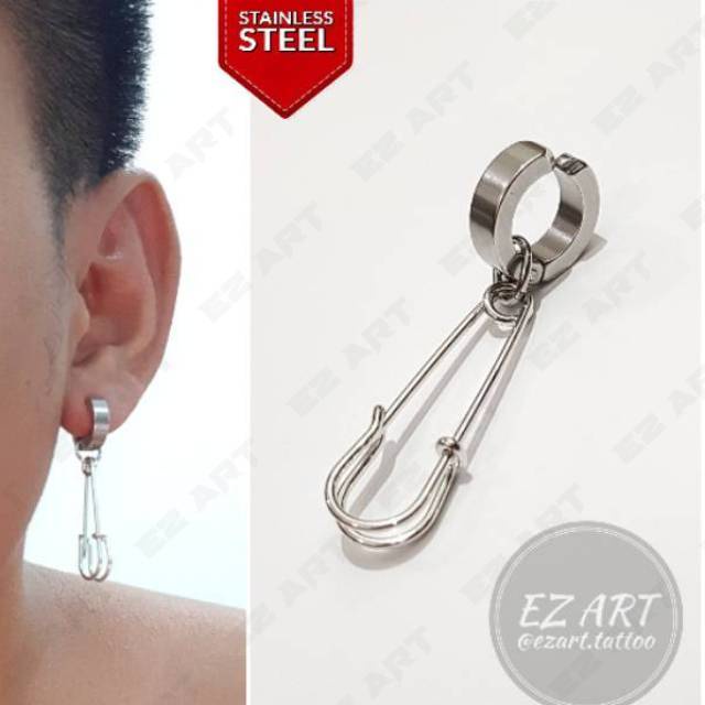 1Pc Model EZ-M Silver Anting Jepit Tusuk Variasi Bandul Gaya Punk Korea KPOP Stainless Steel