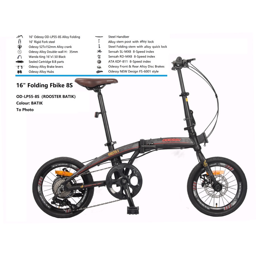 SEPEDA LIPAT ODESSY ROOSTER UKURAN 16 Inch FRAME ALLOY - 8SPEED