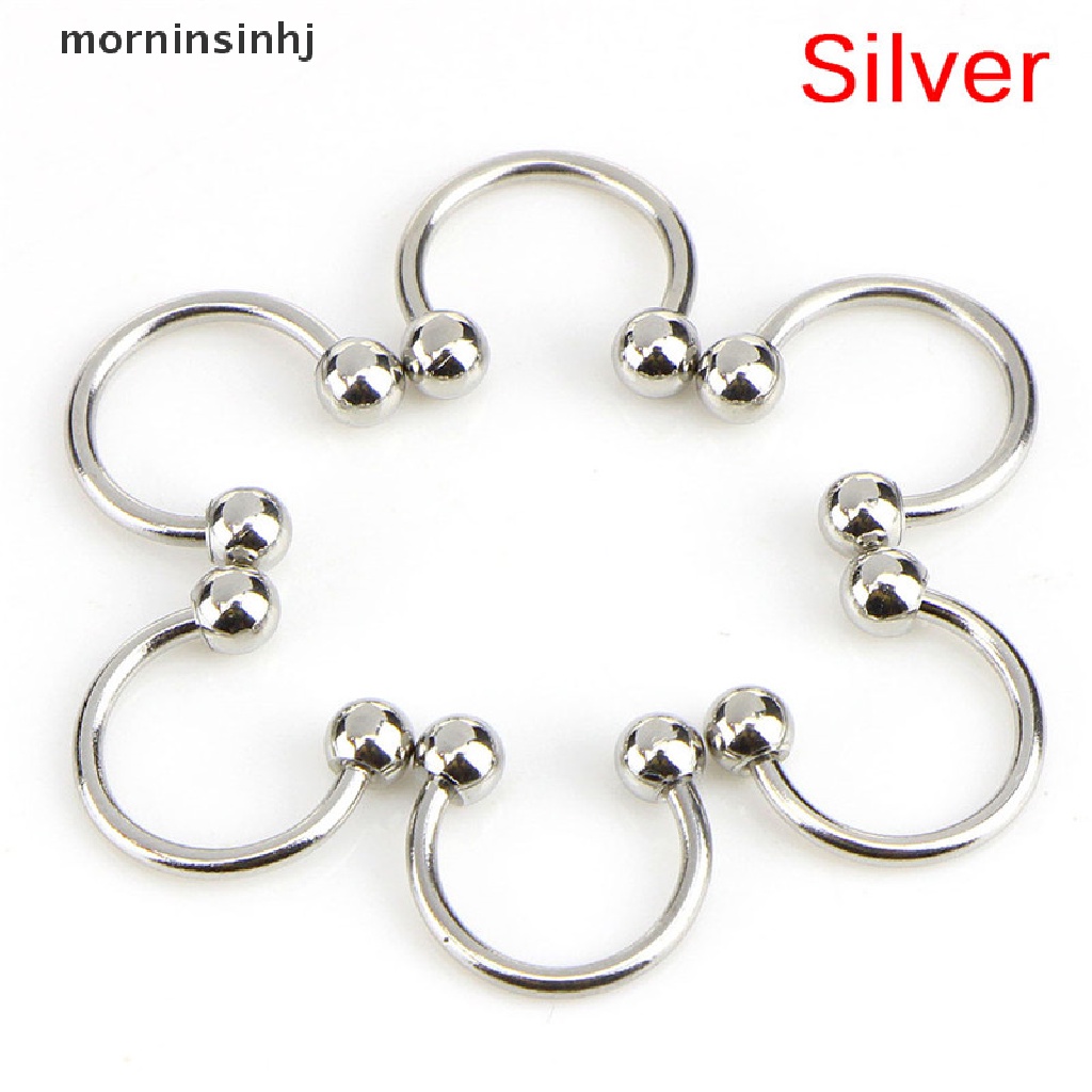 Mornin 10pcs Cincin Tindik Tubuhhidungbibir Bahan Stainless Steel Desain Tapal Kuda Untuk Priawanita