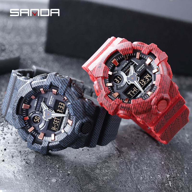 SANDA 700 Jam Tangan Pria Digital Analog Dual Time Tali Rubber Anti air WATCHKITE WKOS