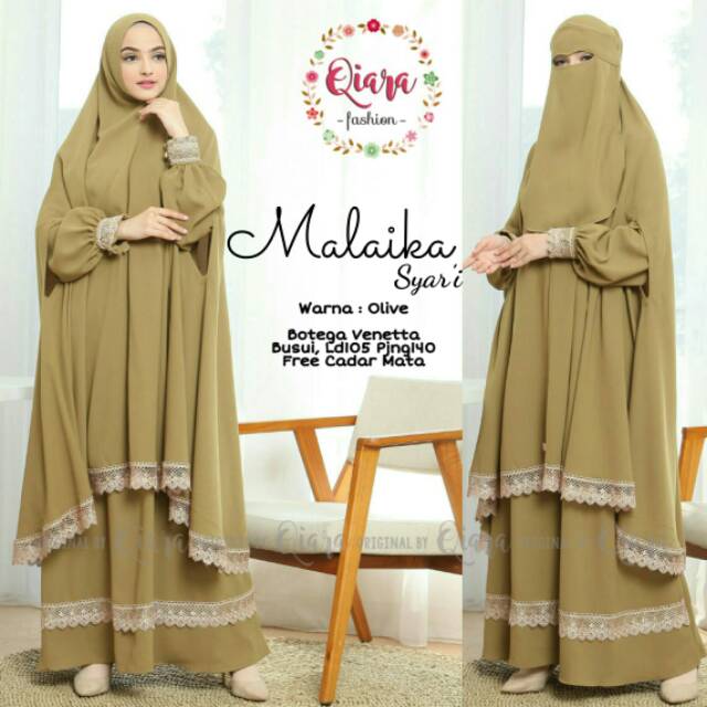 gamis set khimar cadar malaika syari polos busui ori AzQiara by Qiara
