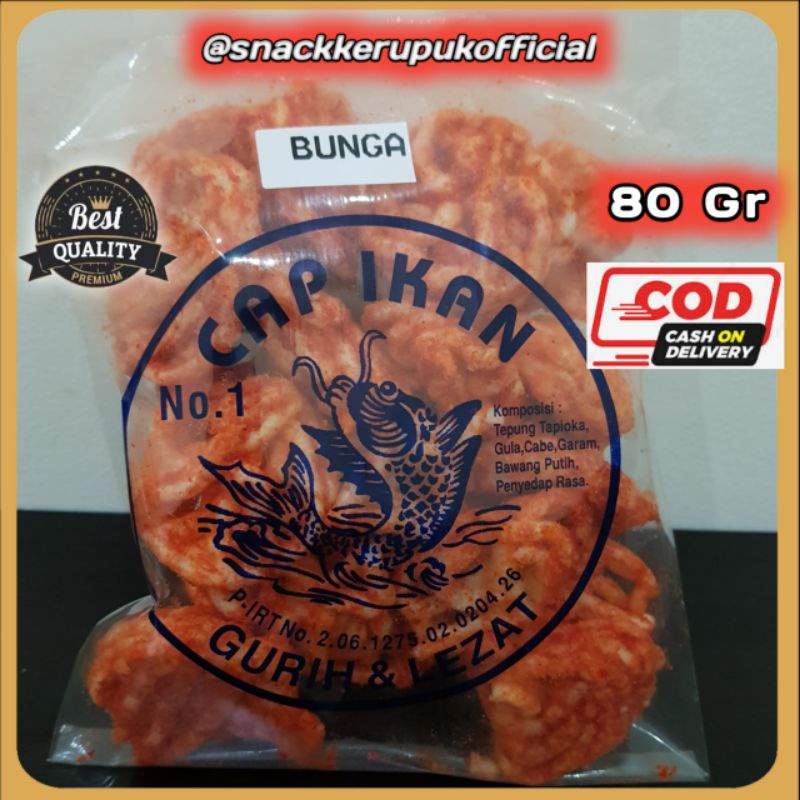 

Snack Kerupuk Model Bunga Cap Ikan Keripik Pedas Balado 80 Gr