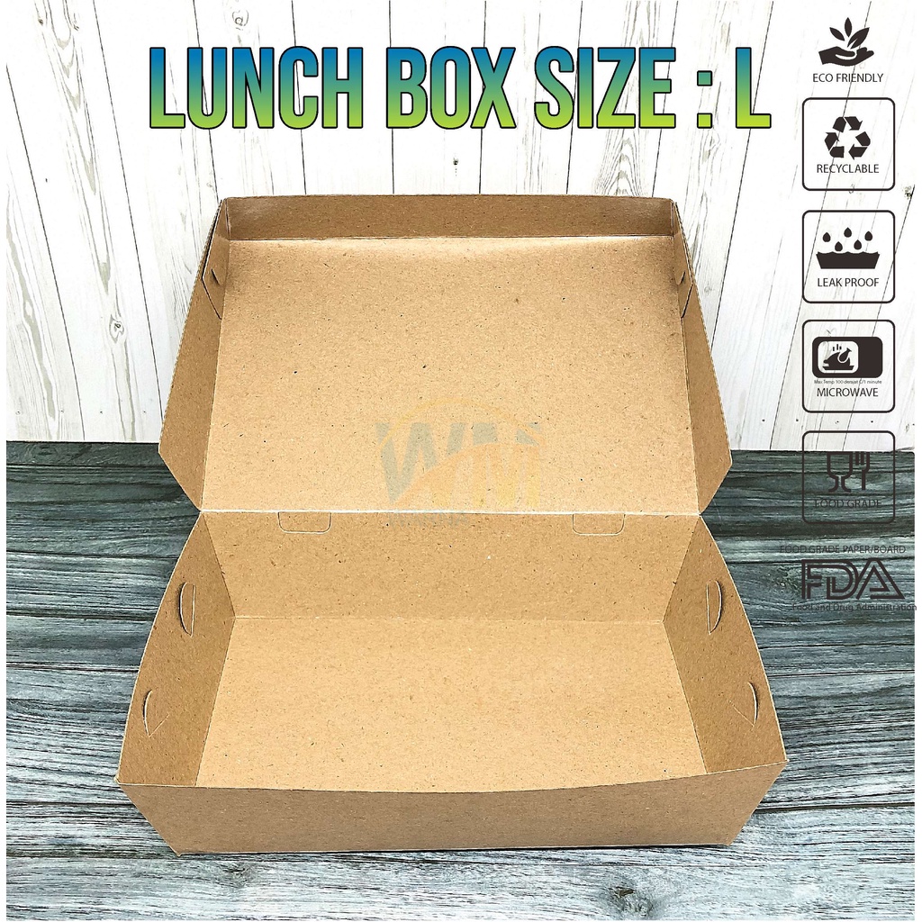 MURAH PAPER BOX/LUNCH BOX SIZE L/DUS KEMASAN POLOS/DUS BAHAN KRAFT/WADAH MAKANAN TAKE AWAY @ISI 100p