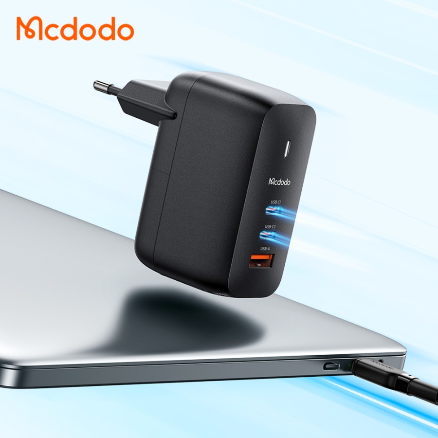 MCDODO CH-8442 Adaptor Charger Mini 65W GAN PD Dual Type C + USB + Cable Fast Charger Universal