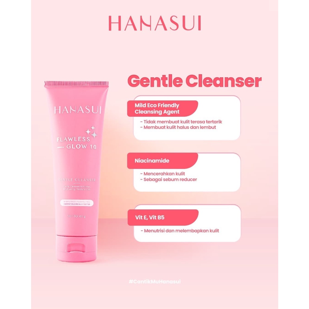 HANASUI Flawless Glow 10 Series Set Indonesia / Gentle Cleanser Power Essence Day Night Cream Acne Spot Gel / Brightening Jerawat / Skincare Make Up / Toner Serum Eye Mask Sunscreen / Body Spa Lip Cream Tint Pelembab / Paket Lengkap Wajah Face