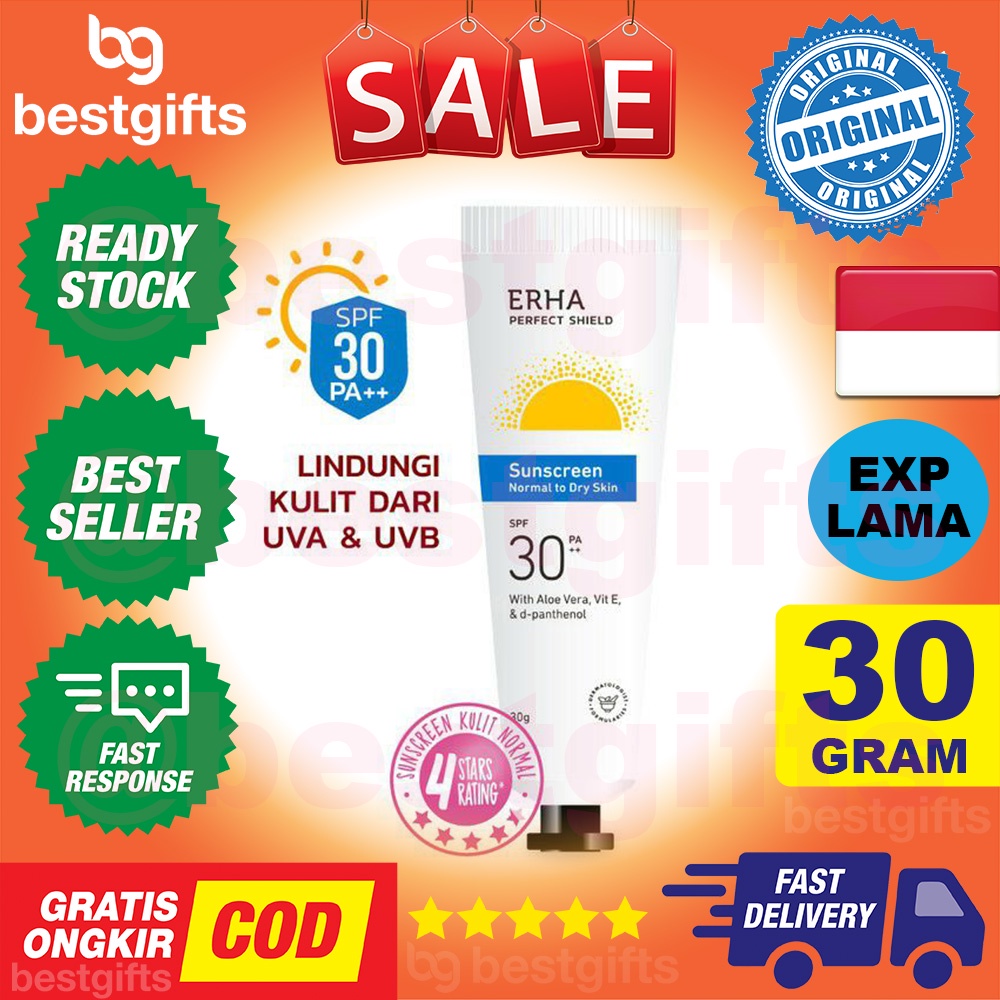 ERHA PERFECT SHIELD SUNSCREEN NORMAL TO DRY SKIN SPF 30 PA++ ALOE VERA SUN SCREEN LOTION KULIT KERING 30 GRAM