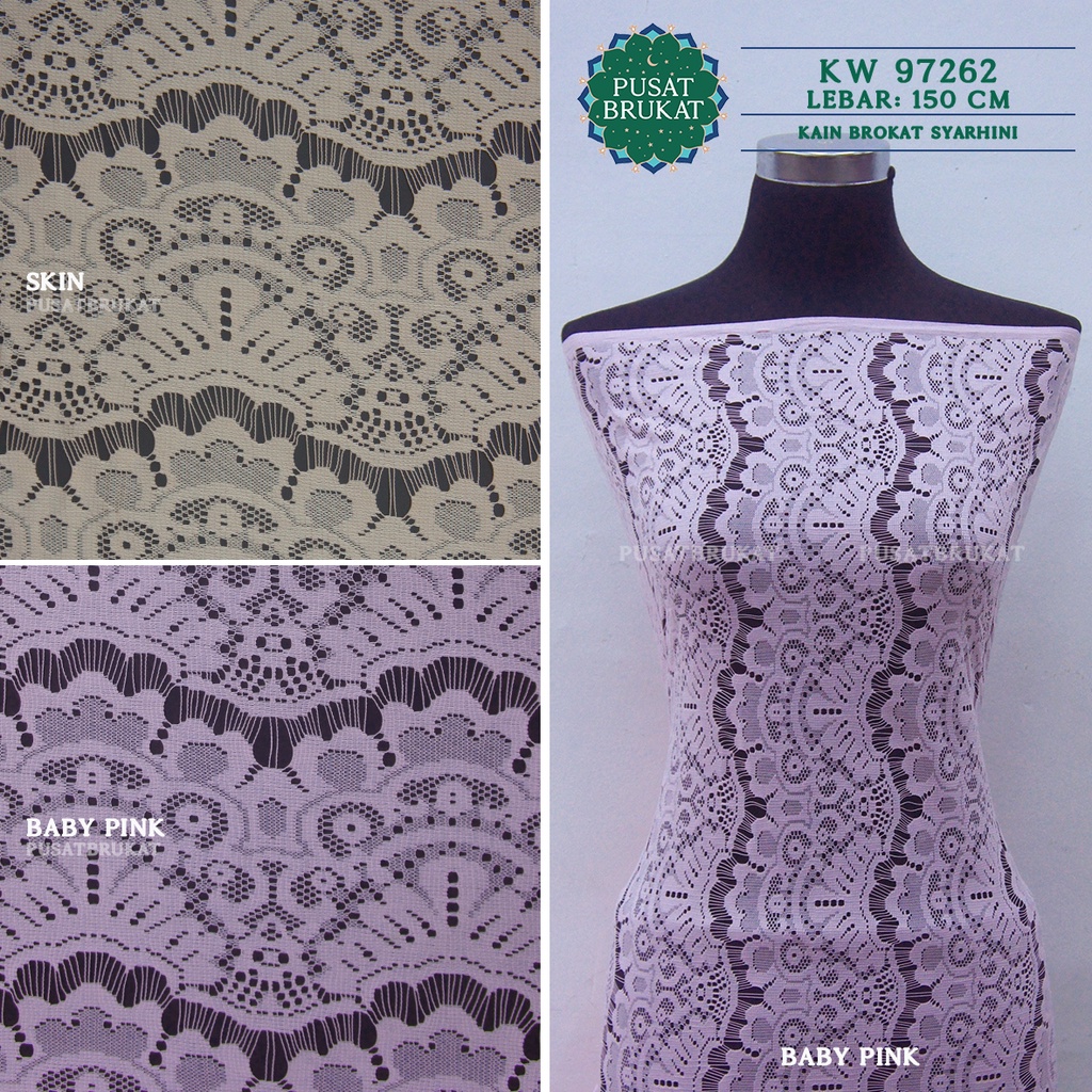 KAIN BROKAT LACE RENDA BRUKAT METERAN / RENDA BAHAN KAOS KW 97262 RC EYE, LEBAR 150CM [harga per 0.5m]