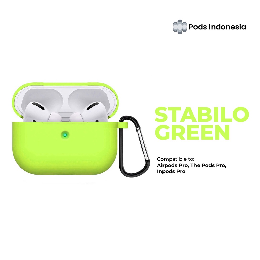 Case / Casing Airpods Pro  (Premium Silicone Softcase + Free Hook) by Pods Indonesia-Stabilo Green