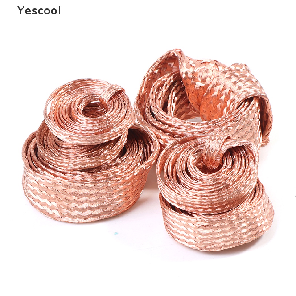 Yescool 1m Flat Pure Copper Braid Cable Bare Copper Braid Wire Ground Lead .