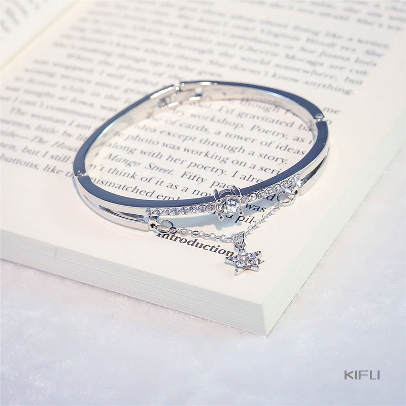 (KIFIL)Model Ledakan Panas Wanita Liar Pelajar Wanita Gelang Emas Berlian Bertatahkan Logam Gelang dengan Bintang Berujung Lima