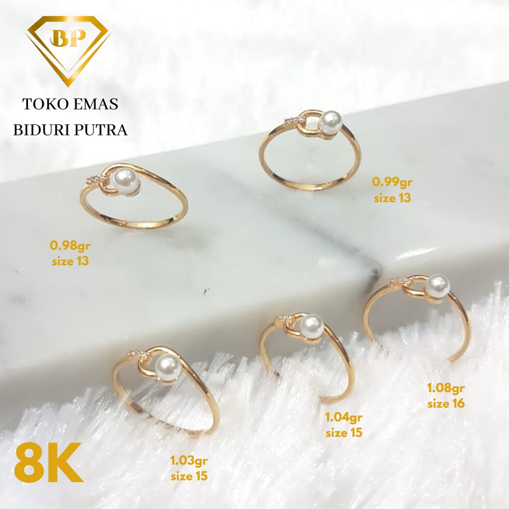 Cincin Solitaire Mata Variasi Mutiara Permata Perhiasan Emas Asli Kadar 8K/375 - toko emas biduri putra