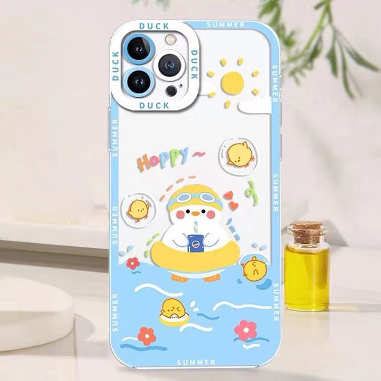 Soft Case Silikon TPU Transparan Motif Bebek Untuk IPhone 14 6 6S 7 8 Plus X XS XR 11 12 13 Pro Max