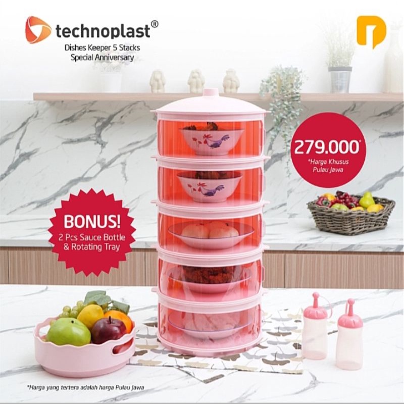Tudung Saji Viral 5 Susun Bonus Tray & Botol ( Technoplas Dishes Keeper set 5 Susun )