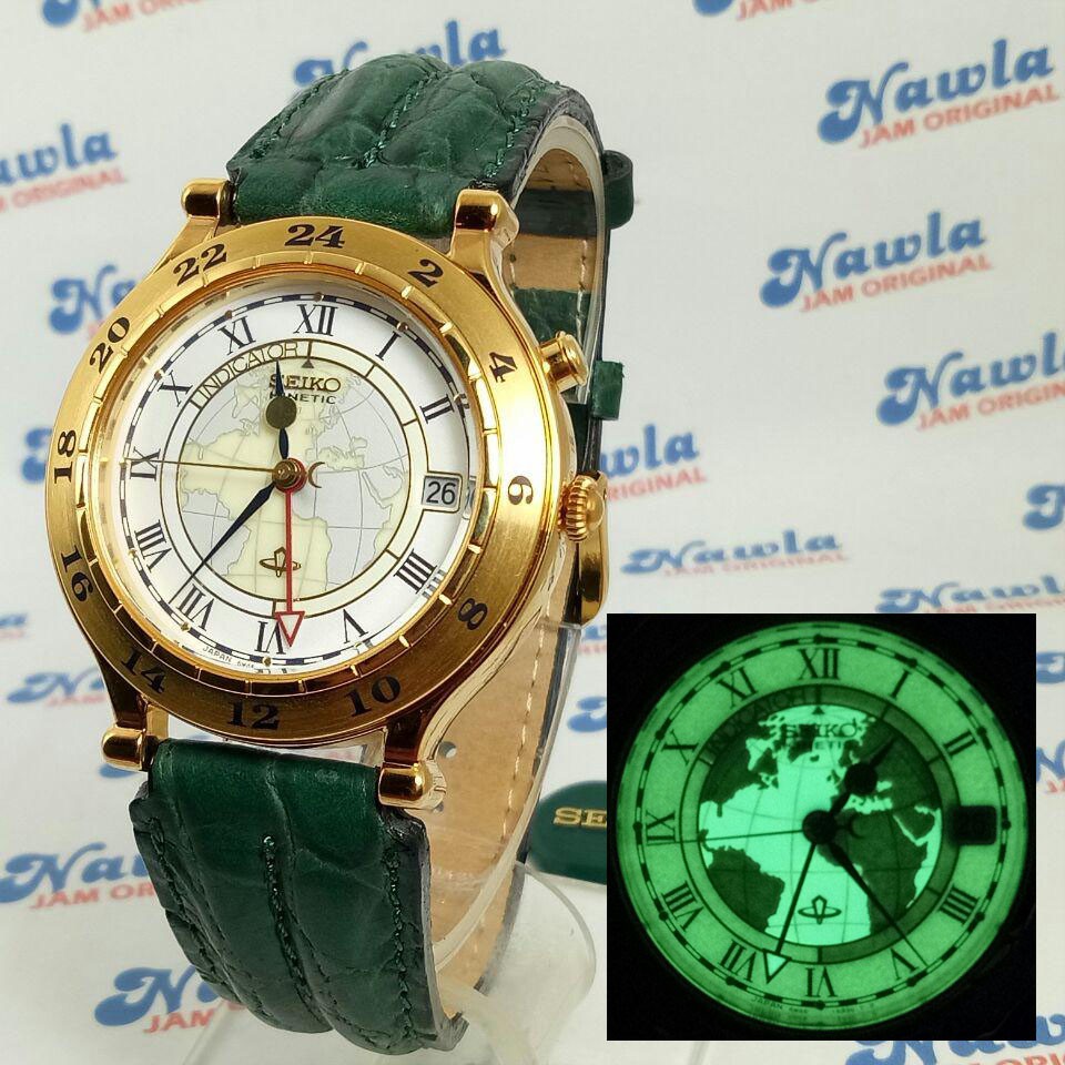 Seiko Kinetic SKL008P1 Lumee Dial Green Leather - Jam Pria SKL008