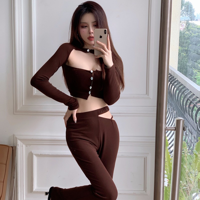 celana casual wanita high waist micro flared casual pants student straight wide leg long pants