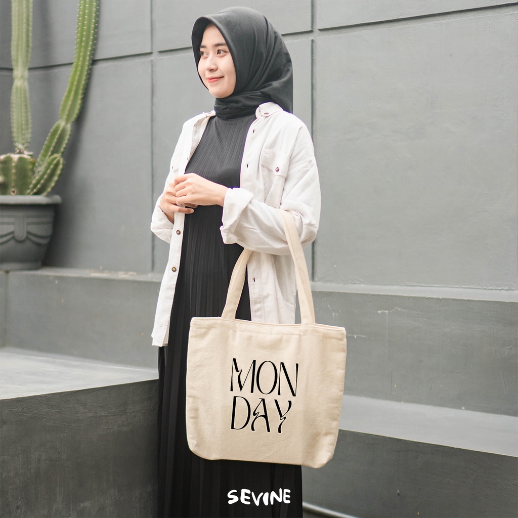 Sevine Tote Bag Kanvas Emily Resleting Kantong Tas Wanita Kuliah Sekolah Fashion Laptop Totebag Kerja Quotes Hari Vintage Aesthetic - VD