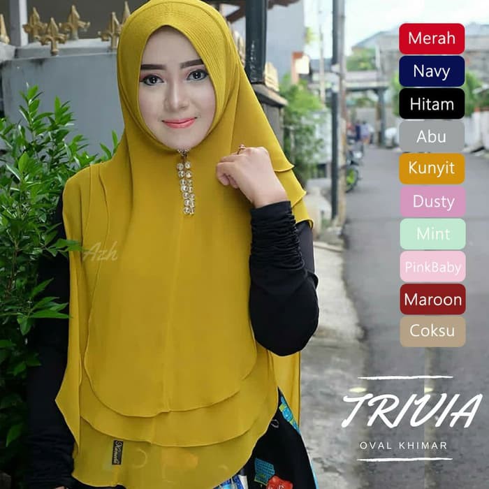 Jilbab Hijab Instan Syari Khimar Pet Ceruti Trivia Oval 3 Layer Jumbo