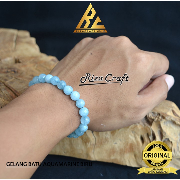 Rizacraft Gelang Batu Pria Wanita Aquamarine  Biru Asli Alam Natural Original Kalimantan Kualitas Te