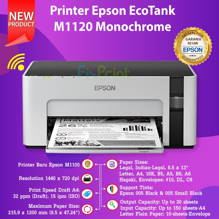 Printer Epson M1120 Print Mono WiFi A4 InkTank Tinta 005 Garansi