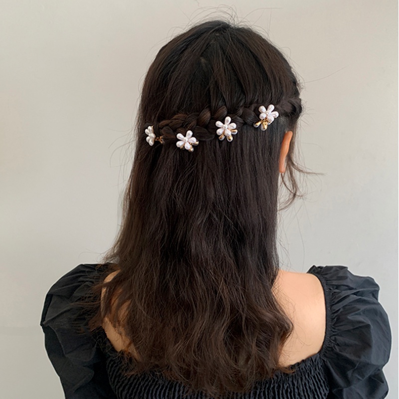 We Flower Lovely Small Pearl Flower Hair Claw Clip for Girls Kids Mini Arcylic Hairpin Bobby Pin Hair Styling Accessories