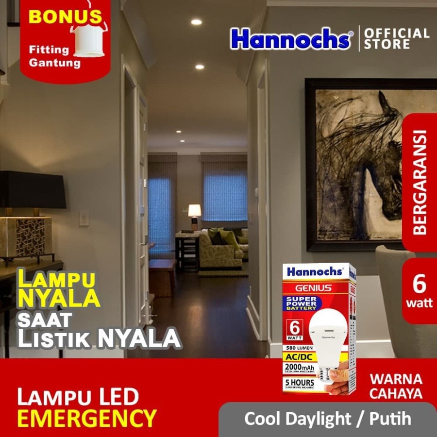 Hannochs Emergency Lamp Lampu Led Emergency Hannochs 6w Genius ACDC Garansi