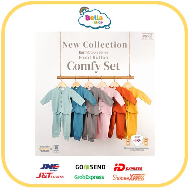 LIBBY EARTH SERIES COMFY SET SETELAN BAJU PENDEK DAN PANJANG KANCING TENGAH CELANA PENDEK DAN PNJG