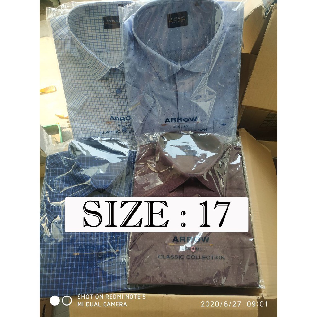 Kemeja Reguler Fit Lengan Pendek Merk Arrow Size 17
