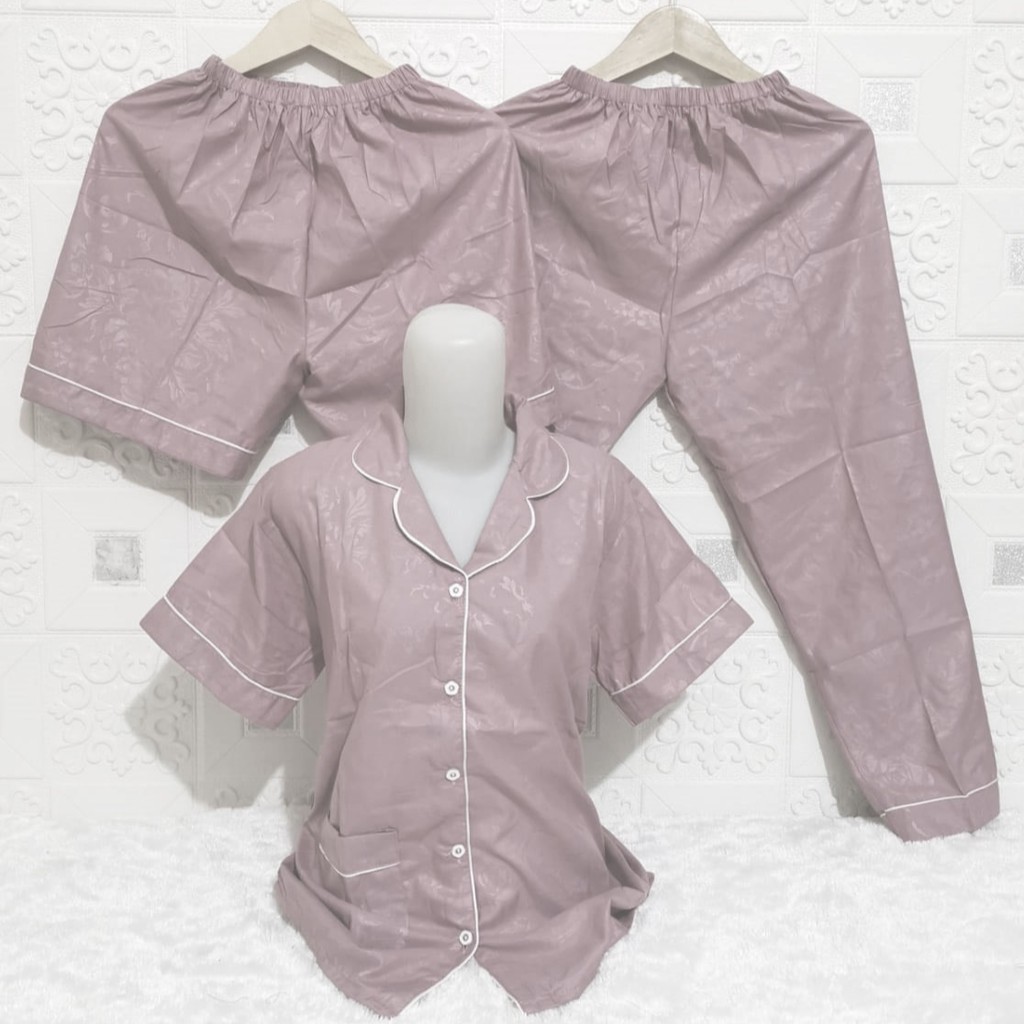 ISANNY PIYAMA SET 3IN1 SIZE.XL/PIYAMA SATIN EMBOS 3 IN 1/WARNA TERBANYAK/READY STOK/REAL PICT-DASTY MUDA