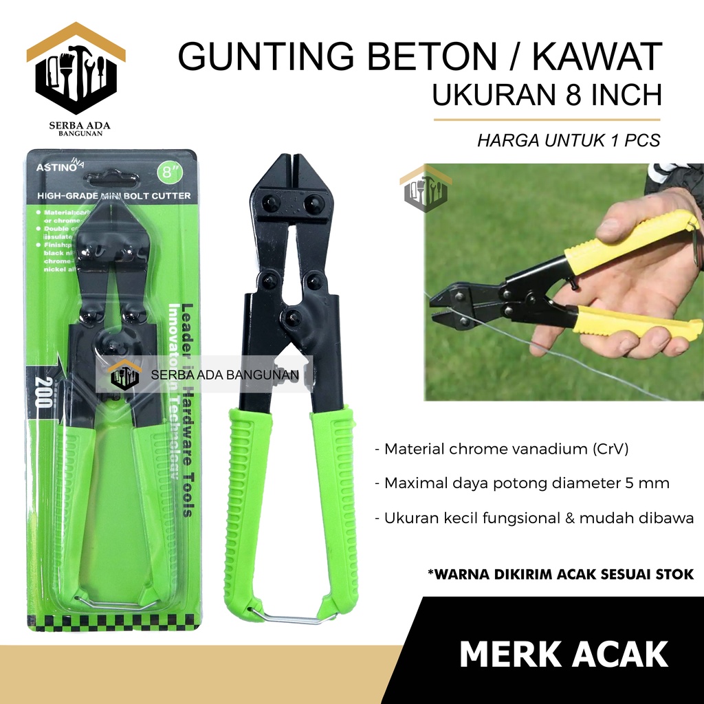 GUNTING BETON MINI 8 INC BOLT CUTTER INCH PEMOTONG PAKU INCI TANG POTONG KAWAT BESI 22CM 9DIM