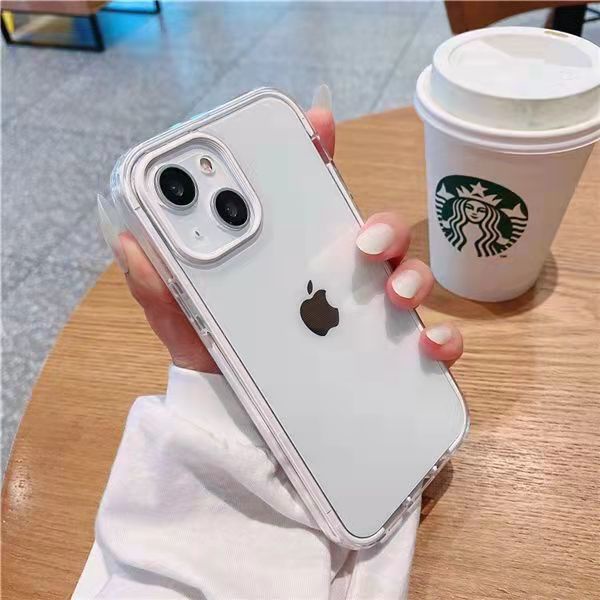 Transparent 3 in 1 Soft Phone Case Compatible for iPhone 13 12 11 Pro Max 12 Mini XR XS Max X 7 8 Plus Shockproof Silicone Candy Color Back Cover