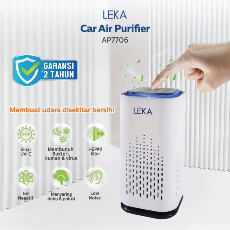 LEKA AP7706 Car Air Purifier - Mini Portable HEPA Filter UV-C Ion UV