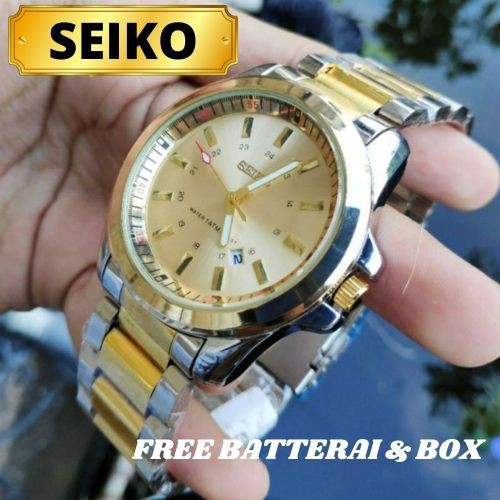 JAM TANGAN PRIA LAKI LAKI COWOK ANTI AIR RANTAI SEIKO MURAH ANALOG KEREN MEWAH STAINLESS STEEL BISA 