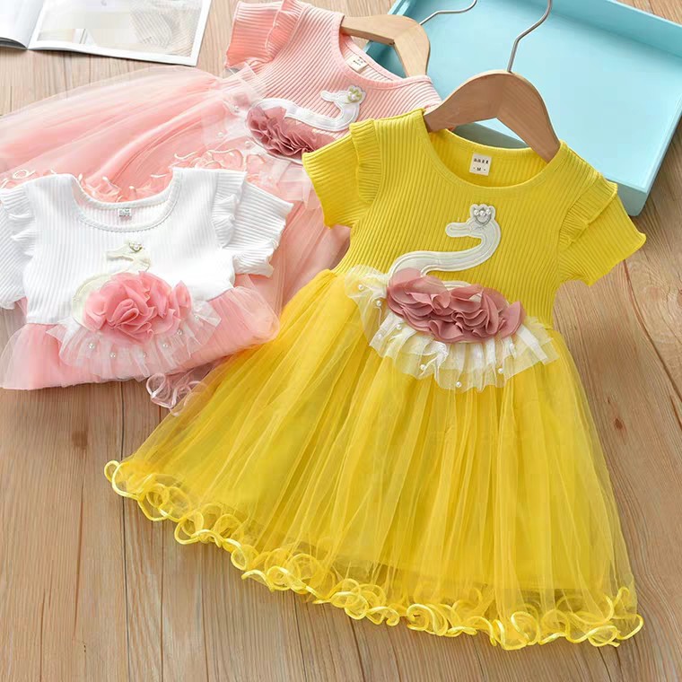 LittleAaron DRESS IMPORT QUEEN SWAN 813 EBV Baju Dress Anak Perempuan Import