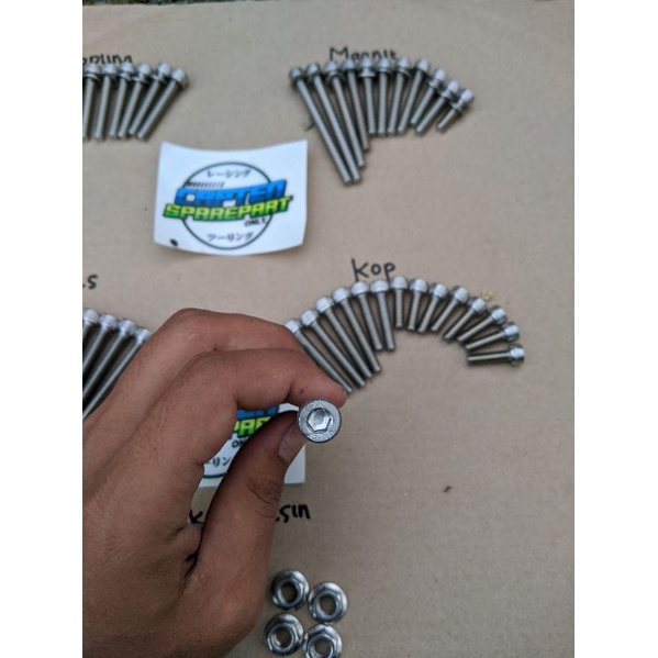 baut L stenlis Tiger stainless full mesin set CB GL MP Tiger baut L pangkon mesin