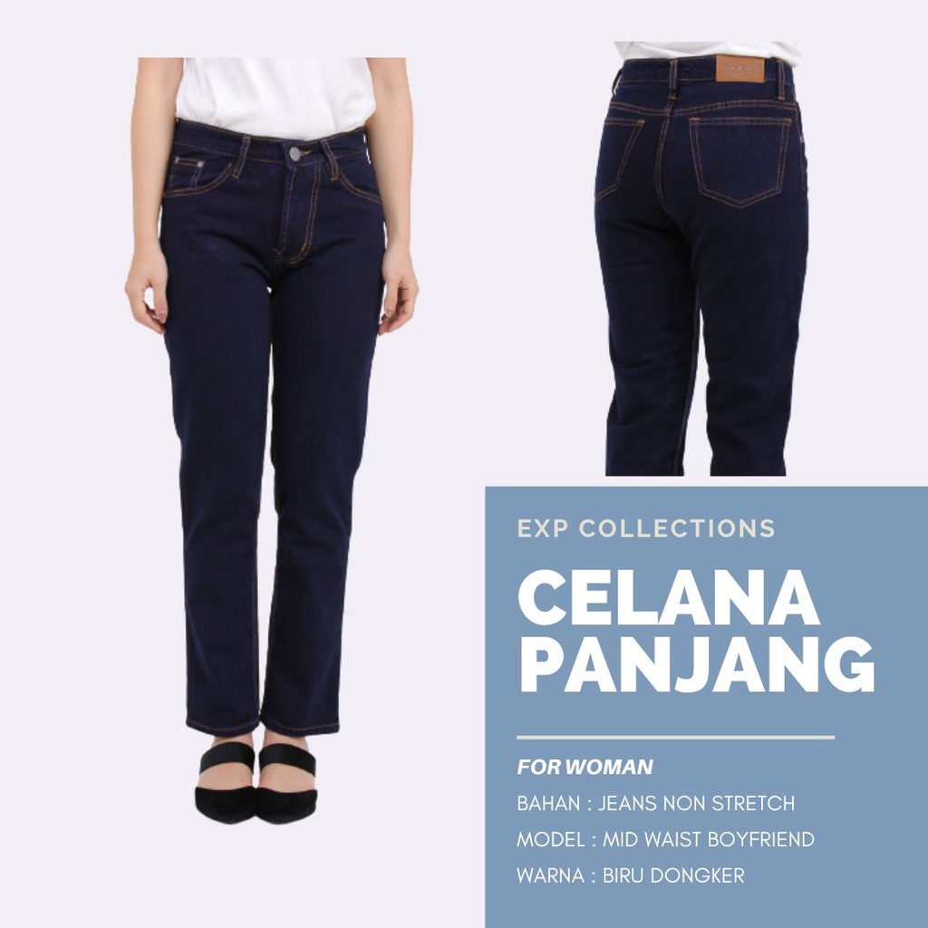 Celana Jeans Panjang Boyfriend Wanita EXP Denim Biru Dongker