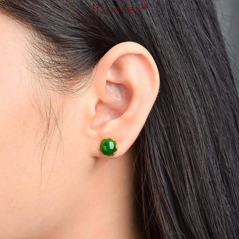 New Fashion Retro Natural Hetian Jade Elegant and Personalized Earrings