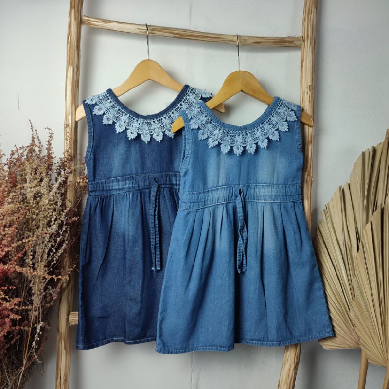 Dress Anak Perempuan / Dres Anak Perempuan / Dress Jeans Anak RENDA By Laurakids 1-4 Tahun