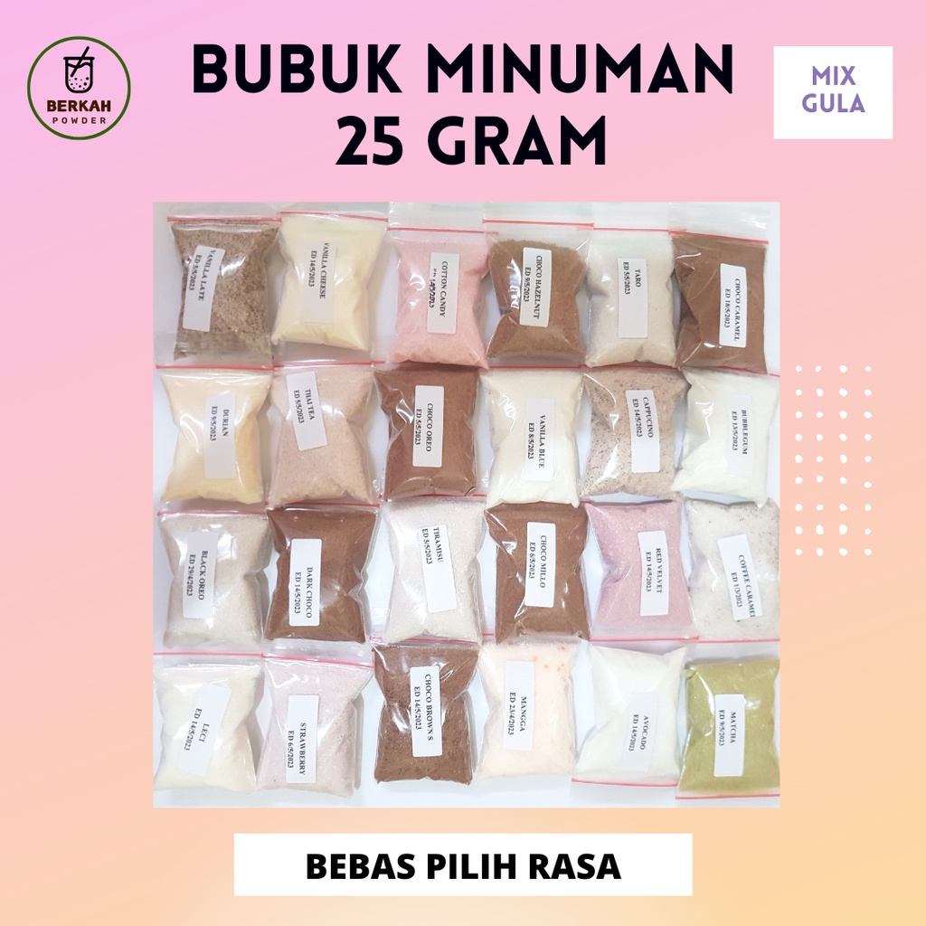 

Bubuk Minuman Rasa 25 gr Minuman Kekinian ANEKA RASA 25 gram boba serbuk minuman 25gr powder drink