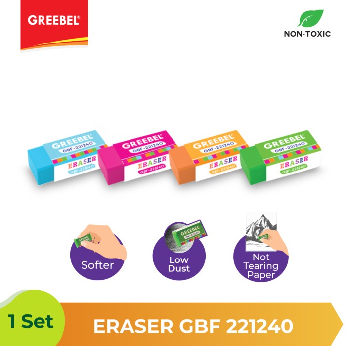 Penghapus Greebel Eraser Colorful GBF221820 Warna - 4pcs.